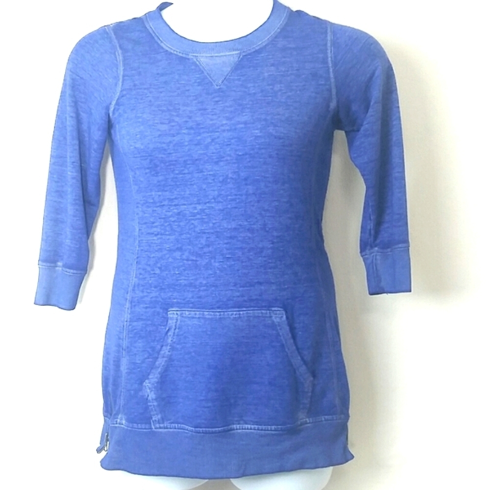 T-shirt elbow short elbow length sleeve kangaroo pockets purple crewneck
